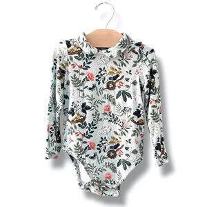Angel Dear Bamboo Bodysuit 18-24M Mint Floral Peter Pan Collar Birds Spring